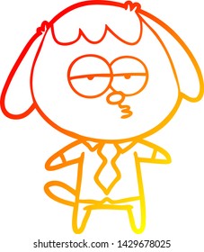 dibujo de línea de gradiente cálido de un perro aburrido con ropa de oficina