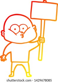warm gradient line drawing of a cartoon bald man staring