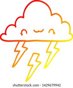 dibujo de línea de degradado cálido de una nube de tormenta de dibujos animados