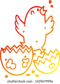 warm gradient line drawing of a cartoon bird hatching from egg