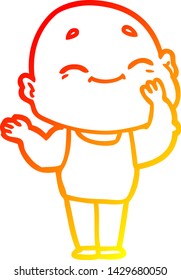 dibujo de línea de gradiente cálido de un hombre calvo feliz con dibujos animados