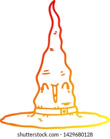 warm gradient line drawing of a cartoon witchs hat