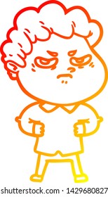 warm gradient line drawing of a cartoon angry man