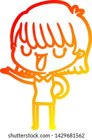 warm gradient line drawing of a cartoon woman