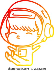 warm gradient line drawing of a cartoon curious astronaut