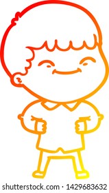 dibujo de línea de gradiente cálido de un niño feliz con dibujos animados