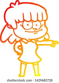 dibujo de línea de gradiente cálido de una niña caricaturista sonriendo