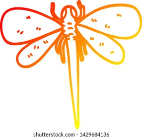 dibujo de línea de degradado cálido de una libélula de dibujos animados