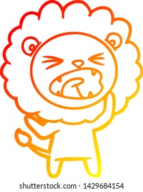 warm gradient line drawing of a cartoon angry lion