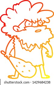 dibujo de línea de gradiente cálido de un hombre de caverna de dibujos animados