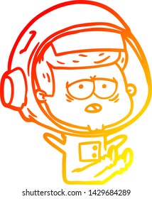 warm gradient line drawing of a cartoon tired astronaut