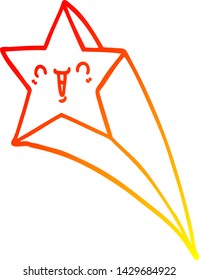 dibujo de línea de degradado cálido de una estrella de disparo de dibujos animados
