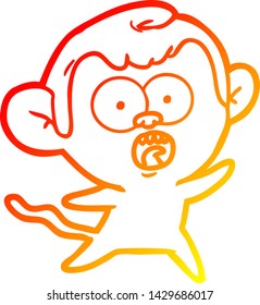 warm gradient line drawing of a cartoon shocked monkey
