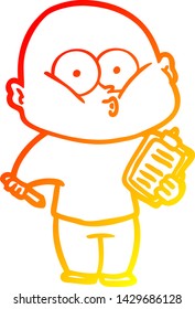 warm gradient line drawing of a cartoon bald man staring