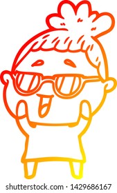 dibujo de línea de gradiente cálido de una mujer feliz con dibujos animados usando espectáculos