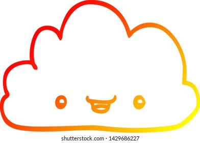 warm gradient line drawing of a cartoon tiny happy cloud