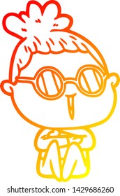 warm gradient line drawing of a cartoon woman wearing spectacles
