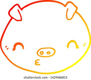 warm gradient line drawing of a cartoon pig