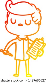 warm gradient line drawing of a cartoon aloof man