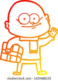 warm gradient line drawing of a cartoon bald man staring