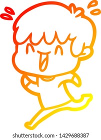 dibujo de línea de gradiente cálido de un niño riéndose de dibujos animados