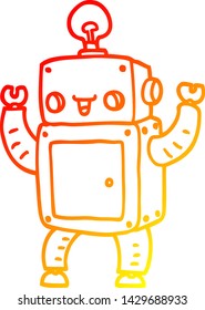 desenho de linha gradiente quente de um robô feliz de desenho animado
