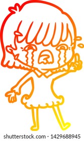 warm gradient line drawing of a cartoon girl crying