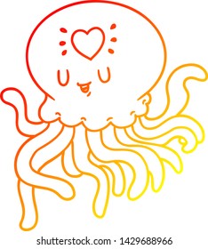 warm gradient line drawing of a cartoon jellyfish in love