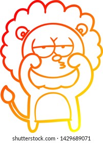 dibujo de línea de gradiente cálido de un león aburrido de dibujos animados