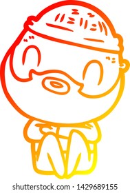dibujo de línea de gradiente cálido de un hombre barbudo de dibujos animados