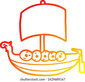 warm gradient line drawing of a cartoon viking boat