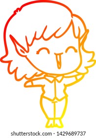 warm gradient line drawing of a cartoon elf girl