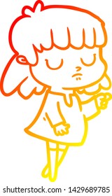 warm gradient line drawing of a cartoon indifferent woman