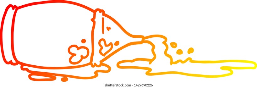 warm gradient line drawing of a cartoon spilled ketchup bottle