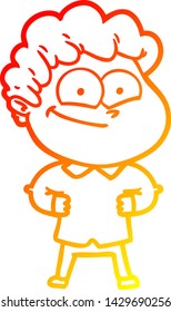 dibujo de línea de gradiente cálido de un hombre feliz con dibujos animados