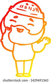 dibujo de línea de gradiente cálido de un hombre barbudo feliz con dibujos animados