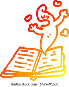 warm gradient line drawing of a cartoon spell book with ghost