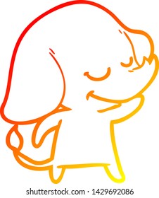 dibujo de línea de degradado cálido de un elefante sonriente de dibujos animados