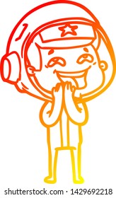 warm gradient line drawing of a cartoon laughing astronaut