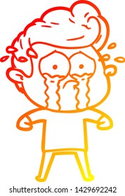 warm gradient line drawing of a cartoon crying man