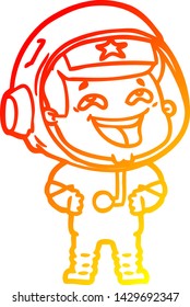 warm gradient line drawing of a cartoon laughing astronaut