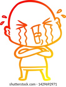 dibujo de línea de gradiente cálido de una caricatura llorando hombre calvo