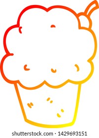 warme Farbverlauf-Linie Zeichnung eines Cartoon Cupcake