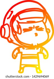 warm gradient line drawing of a cartoon stressed astronaut