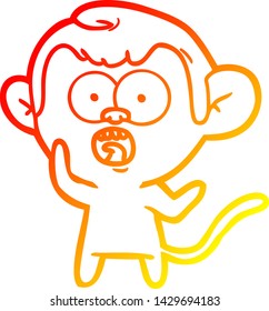 dibujo de línea de gradiente cálido de una caricatura de un mono impactado