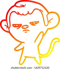 warm gradient line drawing of a cartoon monkey