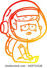 warm gradient line drawing of a cartoon tired astronaut