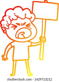 warme Farbverlauf-Linie Zeichnung eines Cartoon wütender Mann