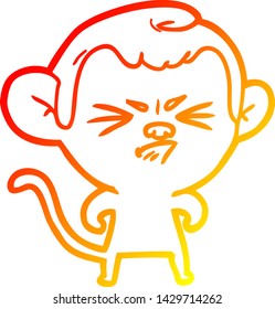 warm gradient line drawing of a cartoon annoyed monkey