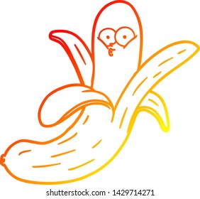 warm gradient line drawing of a cartoon banana with face